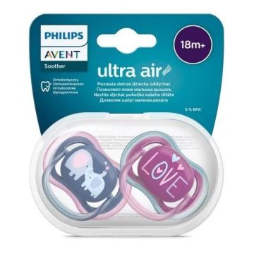 Avent Ultra Air Ортодонтична залъгалка силикон за деца от 6 до 18 месеца x2 броя, Слон/Love