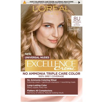 Loreal Paris Excellence Universal Nudes Безамонячна боя за коса, 8U Universal Light Blonde