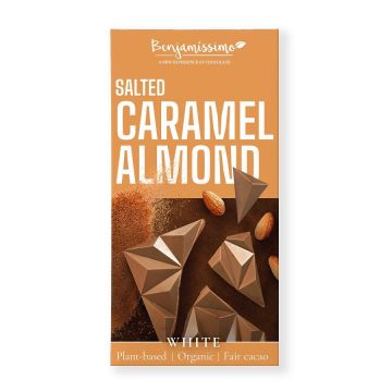 Benjamissimo Salted Caramel Almond Био веган бял шоколад с бадем и солен каралем х60 грама