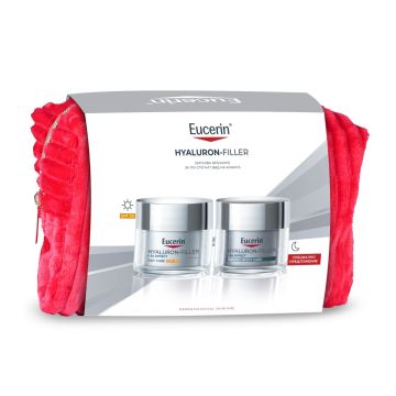 Eucerin Hyaluron-Filler Комплект при фини линии и бръчки Дневен крем SPF30, Нощен крем и несесер
