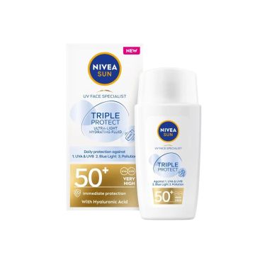 Nivea Sun Triple Protect Ultra Light Слънцезащитен флуид за лице SPF50+ х40 мл