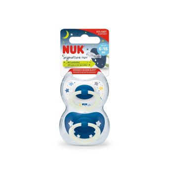 Nuk Signature Night Залъгалка силикон за деца с кутийка от 6-18 месеца х2 броя, момче