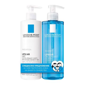 La Roche-Posay Комплект за тяло Lipikar Lait Липидовъзстановяващо мляко за тяло и Успокояващ измиващ душ гел за бебета, деца и възрастни