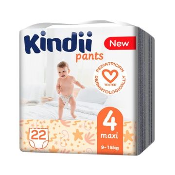 Kindii Pants 4 Maxi Бебешки пелени тип гащички за деца от 9 до 15 кг x22 броя