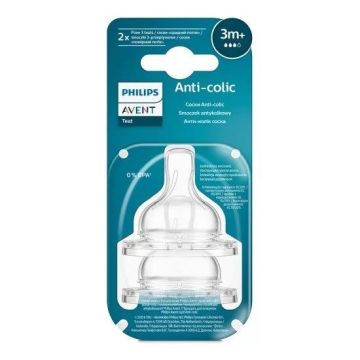 Avent Anti-colic Комплект от 2 броя биберони за деца над 3 месеца, сила на потока 3