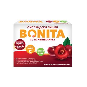 Bonita Пастили за гърло при пресипнал глас и сухота в устата, Череша х24 пастили Vedra