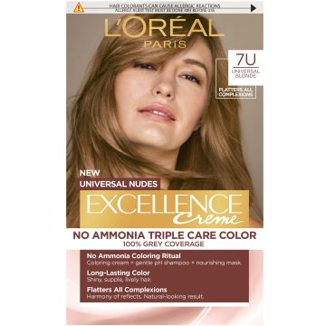 Loreal Paris Excellence Universal Nudes Безамонячна боя за коса, 7U Universal Blonde