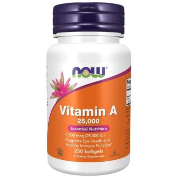 Витамин A 25000IU х250 дражета Now Foods