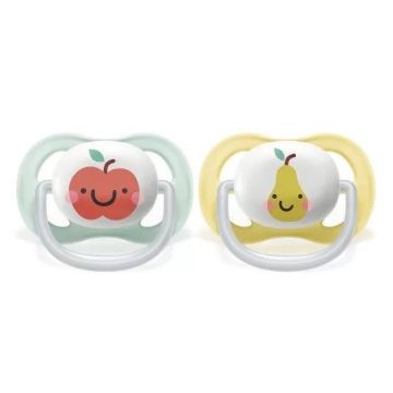 Avent Ultra Air Happy Ортодонтична залъгалка силикон Ябълка и Круша за деца от 0 до 6 месеца x2 броя