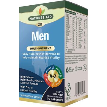 Мултивитамини и минерали за мъже с билки и суперхрани х30 капсули Natures Aid