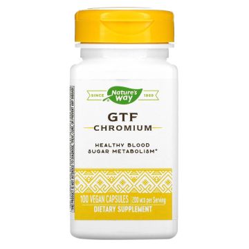 GTF Хром (никотинат) За контрол на кръвната захар, 200мкг x100 капсули, Natures Way