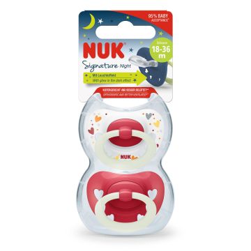 Nuk Signature Night Залъгалка силикон за деца с кутийка от 18-36 месеца х2 броя, момиче