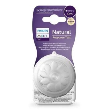 Avent Natural Response Комплект от 2 броя биберони без протичане за новородени бебета, сила на потока 1