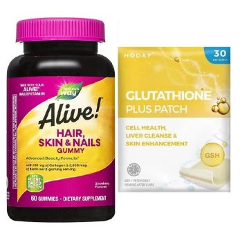 Промо комплект Alive! Hair, Skin & Nails Gummy + подарък Пластири за детоксикация с глутатион