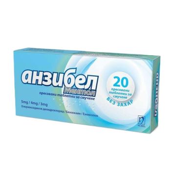 Анзибел Ментол Таблетки за смучене при възпаления на гърлото х20 бр Nobel Pharma