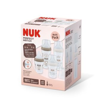 Nuk Perfect Match Temperature Control Комплект шишета за хранене за новородени 4 части, Дъга и Сърце