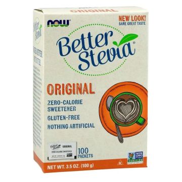 Better Stevia Original Стевия, екстракт х100 сашета Now Foods