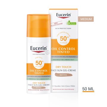 Eucerin Sun Oil Control Оцветен слънцезащитен гел-крем за лице SPF50+ x50 мл, Тъмен нюанс