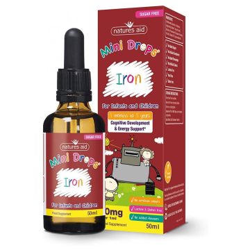 Mini Drops Iron Желязо, В12, фолиева киселина и витамин С х50 мл Natures Aid