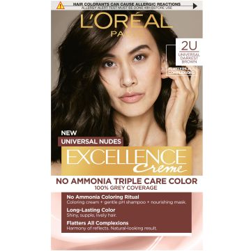 Loreal Paris Excellence Universal Nudes Безамонячна боя за коса, 2U Universal Darkest Brown