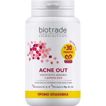 Biotrade Промо опаковка Acne Out Витамини за здравето и красотата на кожата на лицето х60 + 30 капсули Подарък