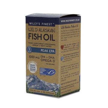 Wiley’s Finest Wild Alaskan Fish Oil Peak EPA Рибено масло за повишени нива на Омега 3 в тялото 1250 мг х60 капсули