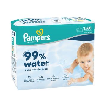 Pampers 99% Water Бебешки мокри кърпички 3х60 броя