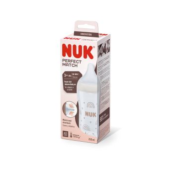 Nuk Perfect Match Temperature Control Шише за хранене със силиконов биберон над 3 месеца х260 мл, размер M, Дъга