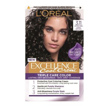 Loreal Paris Excellence Cool Creme Трайна крем боя за коса в студени нюанси, 3.11 Ultra Ash Dark Brown