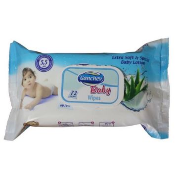 Ganchev Baby Wipes Aloe vera Влажни бебешки кърпички x72 броя