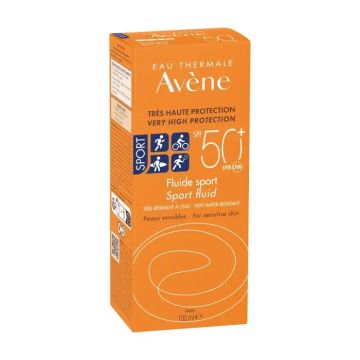Avene Eau Thermale Sport Водоустойчив слънцезащитен флуид за чувствителна кожа и по време на спорт SPF50+ х100 мл