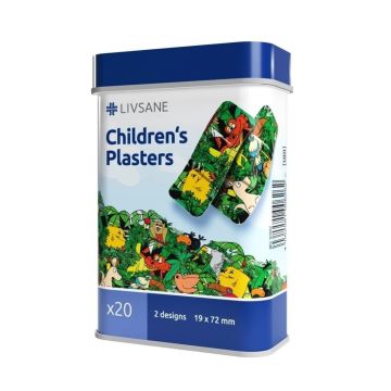 Livsane Childrens Водоотблъскващи детски пластири в метална кутия 2 дизайна, 19х72 мм х 20 броя