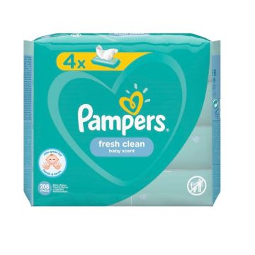 Pampers Fresh Clean Промо комплект Освежаващи мокри кърпички за бебета 4х52 броя