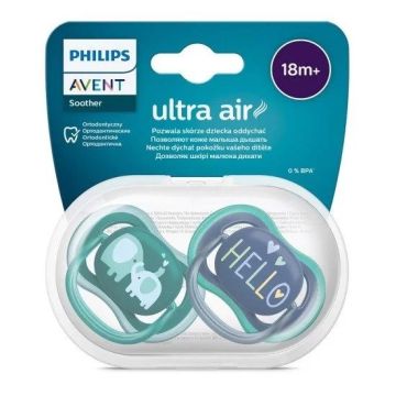 Avent Ultra Air Ортодонтична залъгалка силикон за деца 18+ месеца x2 броя, Слон/Hello