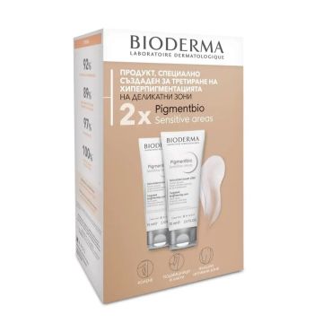 Bioderma Pigmentbio Промо комплект Изсветляваща грижа против пигментация за чувствителни зони 2х75 мл