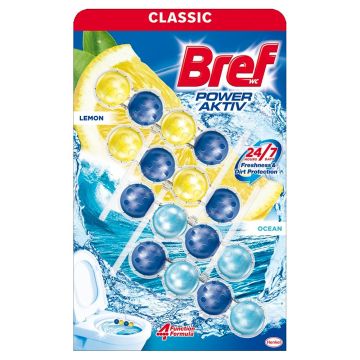 Bref Power Active Твърдо тоалетно блокче с аромат на лимон и океан x4 броя