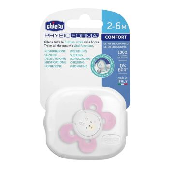 Chicco Physio Comfort 0% BPA Силиконова залъгалка с кутия за бебета 2-6 месеца розова х1 брой - 74911.11