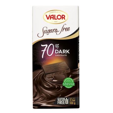 Valor Черен шоколад с 70% какао със стевия x100 грама