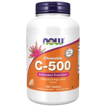Витамин C-500 с портокалов вкус 500 mg х100 дъвчащи таблетки Now Foods