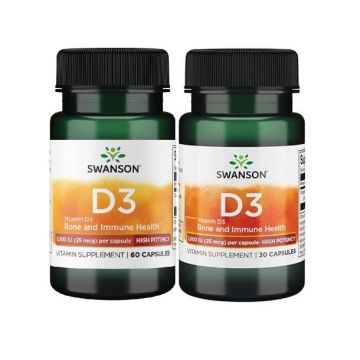 Промо комплект Swanson Витамин D3 25 мкг х60 капсули +30 капсули Подарък