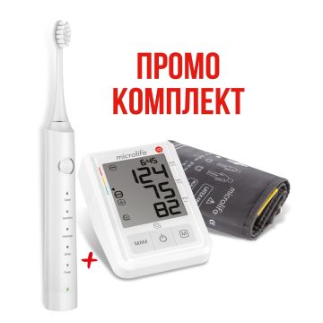 Microlife Промо комплект Автоматичен апарат за кръвно налягане B3 AFIB + Звукова електрическа четка за зъби Clean S5 White