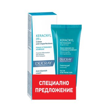 Ducray Комплект за лице и тяло Keracnyl PP+ Крем против несъвършенства за кожа, склонна към акне и Keracnyl Пенещ се гел за мазна или склонна към акне кожа