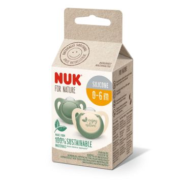 Nuk For Nature Силиконова залъгалка 0-6 месеца x2 броя, зелена 175296