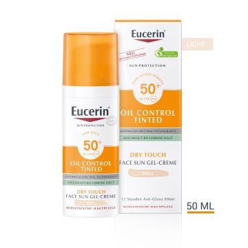 Eucerin Sun Oil Control Оцветен слънцезащитен гел-крем за лице SPF50+ x50 мл, Светъл нюанс