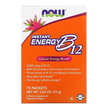 Instant Energy Витамин В12 за тонус и енергия 2 мг х75 сашета Now Foods