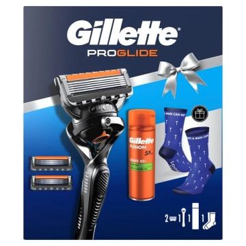 Gillette ProGlide Промо комплект за мъже Самобръсначка Gillette Fusion 5 + Гел за бръснене и Чорапи