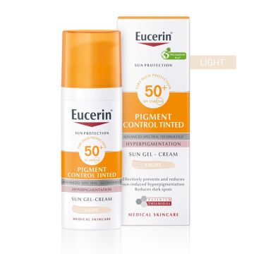 Eucerin Sun Pigment Control Оцветен слънцезащитен гел-крем за лице SPF50+ x50 мл, Светъл нюанс