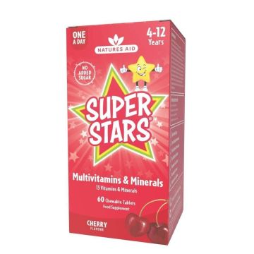 Super Stars Мултивитамини и минерали за деца x60 дъвчащи таблетки, Natures Aid