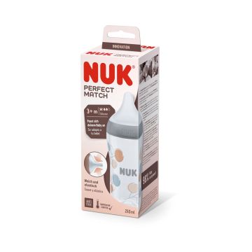 Nuk Perfect Match Temperature Control Шише за хранене със силиконов биберон 3+ месеца х260 мл, размер M, Клонче