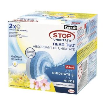 Ceresit Stop Aero 360 Таблетки за влагоабсорбатор с аромат на Диви цветя 2х450 грама